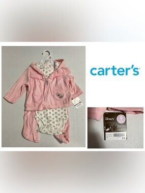 🆕CARTER’S - 9M - NWT - INFANT GIRLS 3PC PINK VELOUR DOG SET
